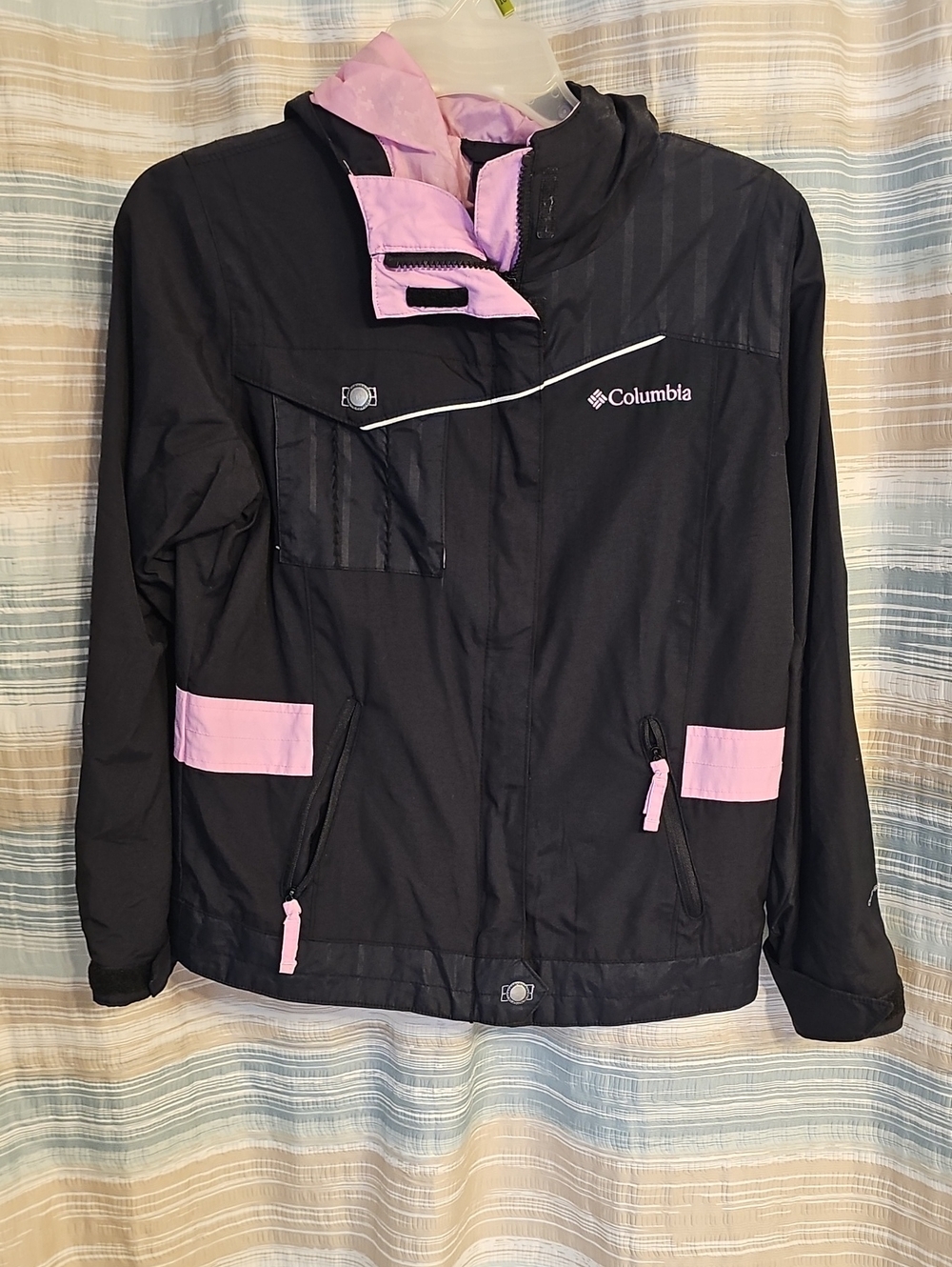 Columbia Black Jacket with Pink Trim - Girl's Ski Shell- Omni-Shield